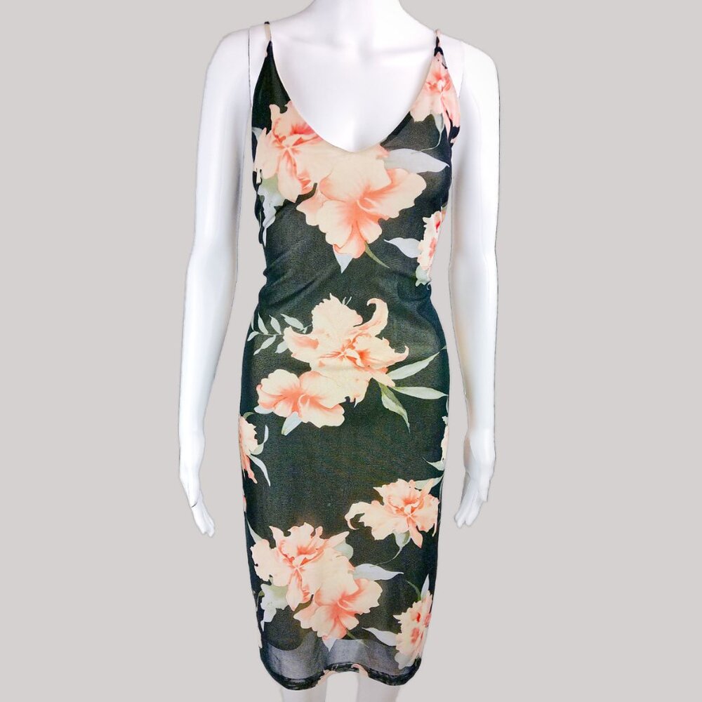 Love, Zoe Mesh Floral Bodycon Cami Midi Dress